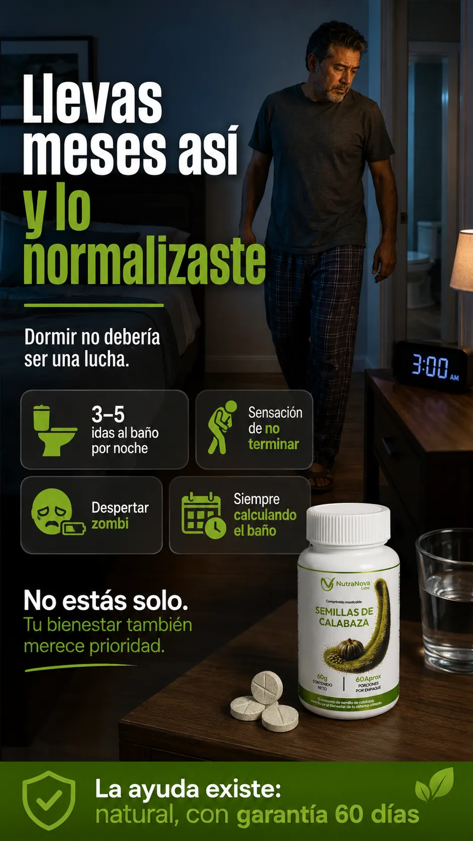 Llevas meses levantándote de noche. La ayuda existe: natural, con garantía 60 días.